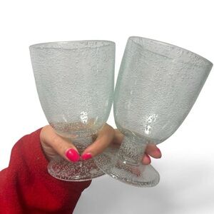 Clear Bubble-Textured Wine Goblets - Set of 2